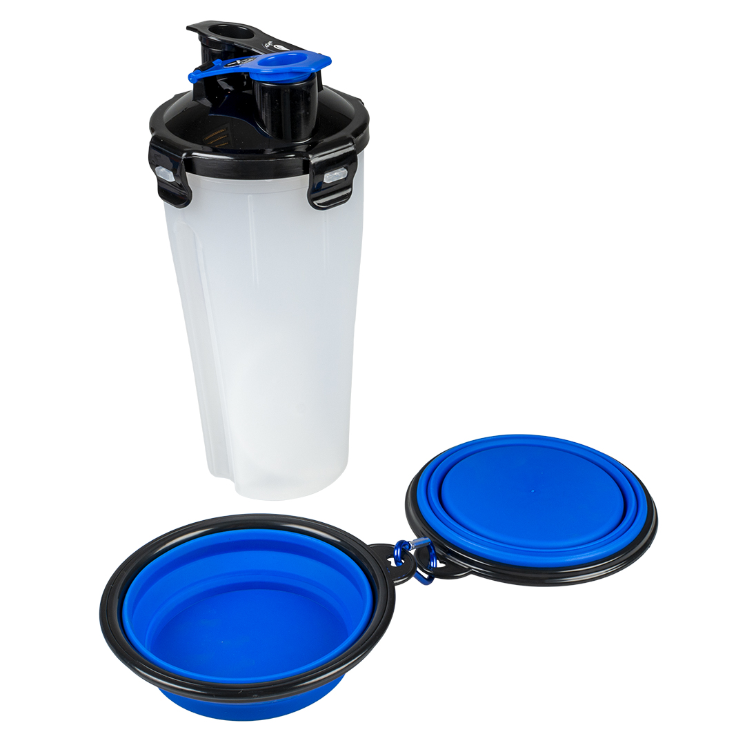 2-in-1 eet- en drink reisset blauw/zwart - Product shot