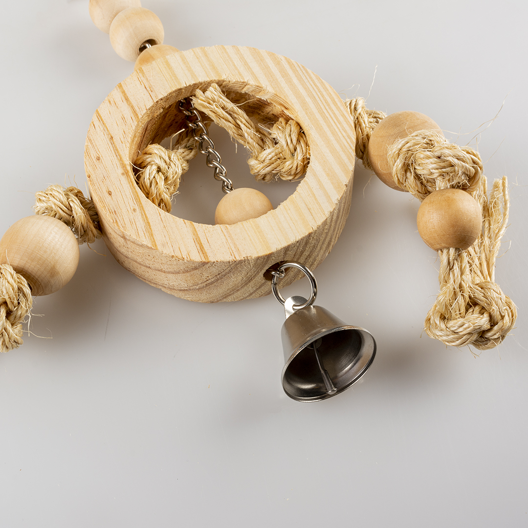 Wooden rings with sisal rope & beads beige - Detail 1