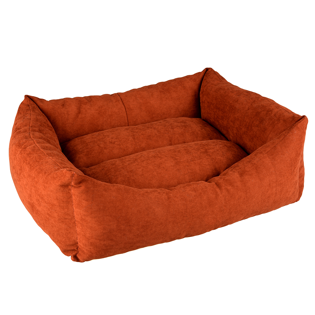 Bed rectangular velvet copper red/white - <Product shot>