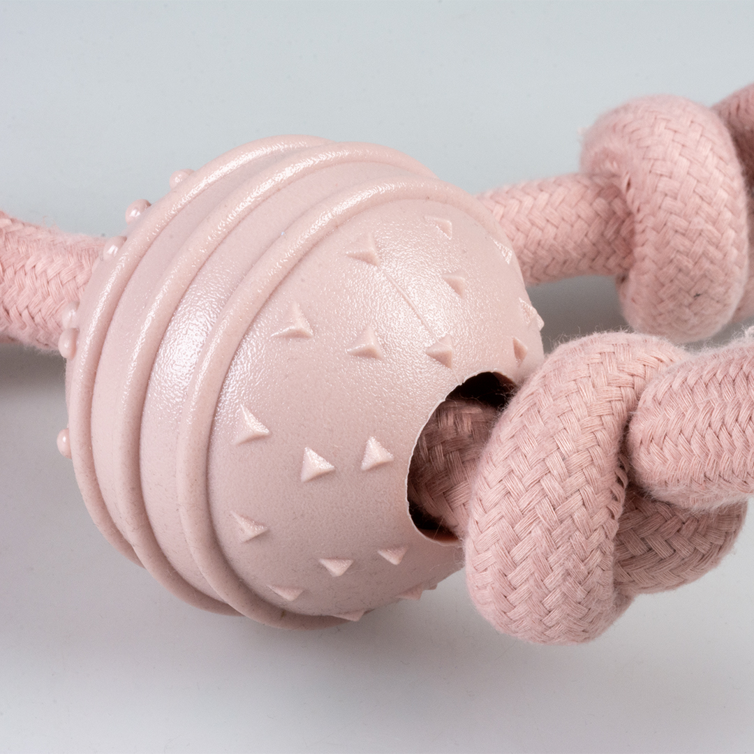Rope loop with knot & rubber ball pink - Detail 1