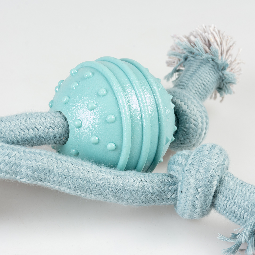 Corde boucle avec nœud & balle en caoutchouc bleu - Detail 1