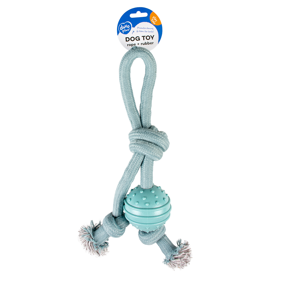 Corde boucle avec nœud & balle en caoutchouc bleu - Verpakkingsbeeld