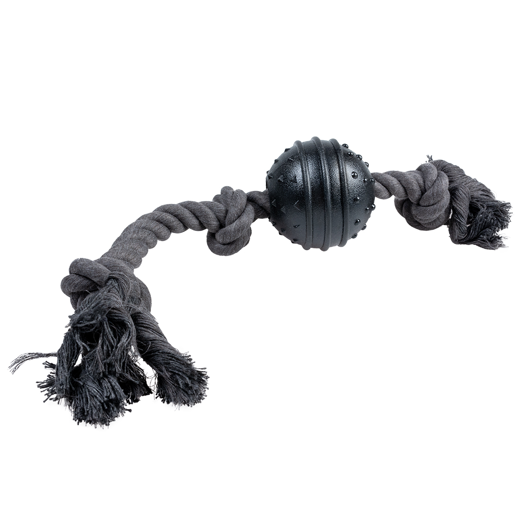 Eco corde 3 nœuds & boule en caoutchouc 8cm noir - Product shot