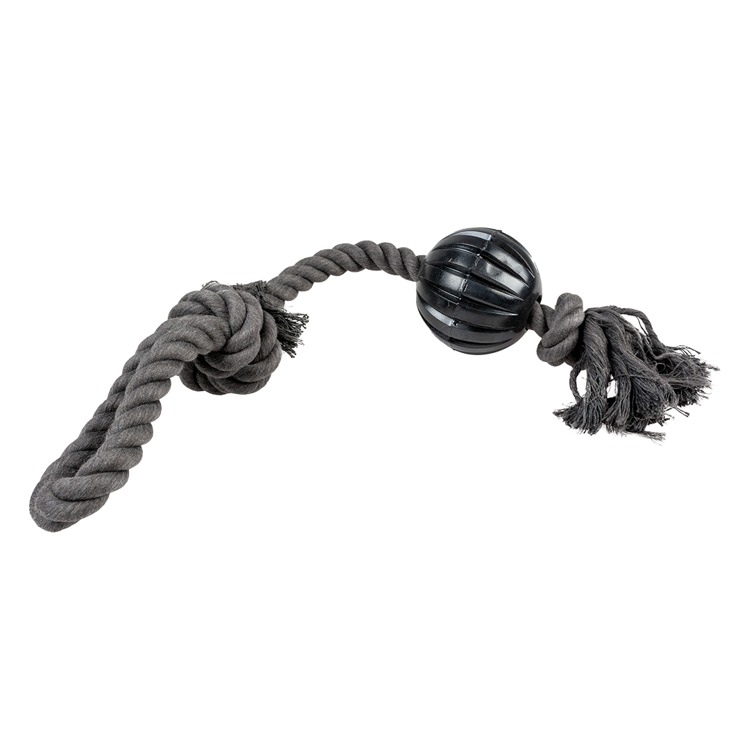 Eco touw 2 knopen, lus & rubber bal zwart - Product shot
