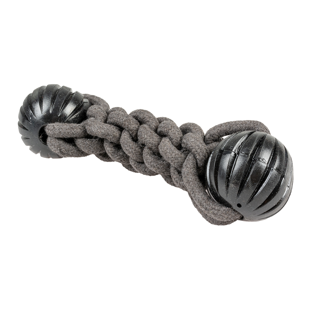 Eco touw stick & 2 rubber ballen zwart - Product shot