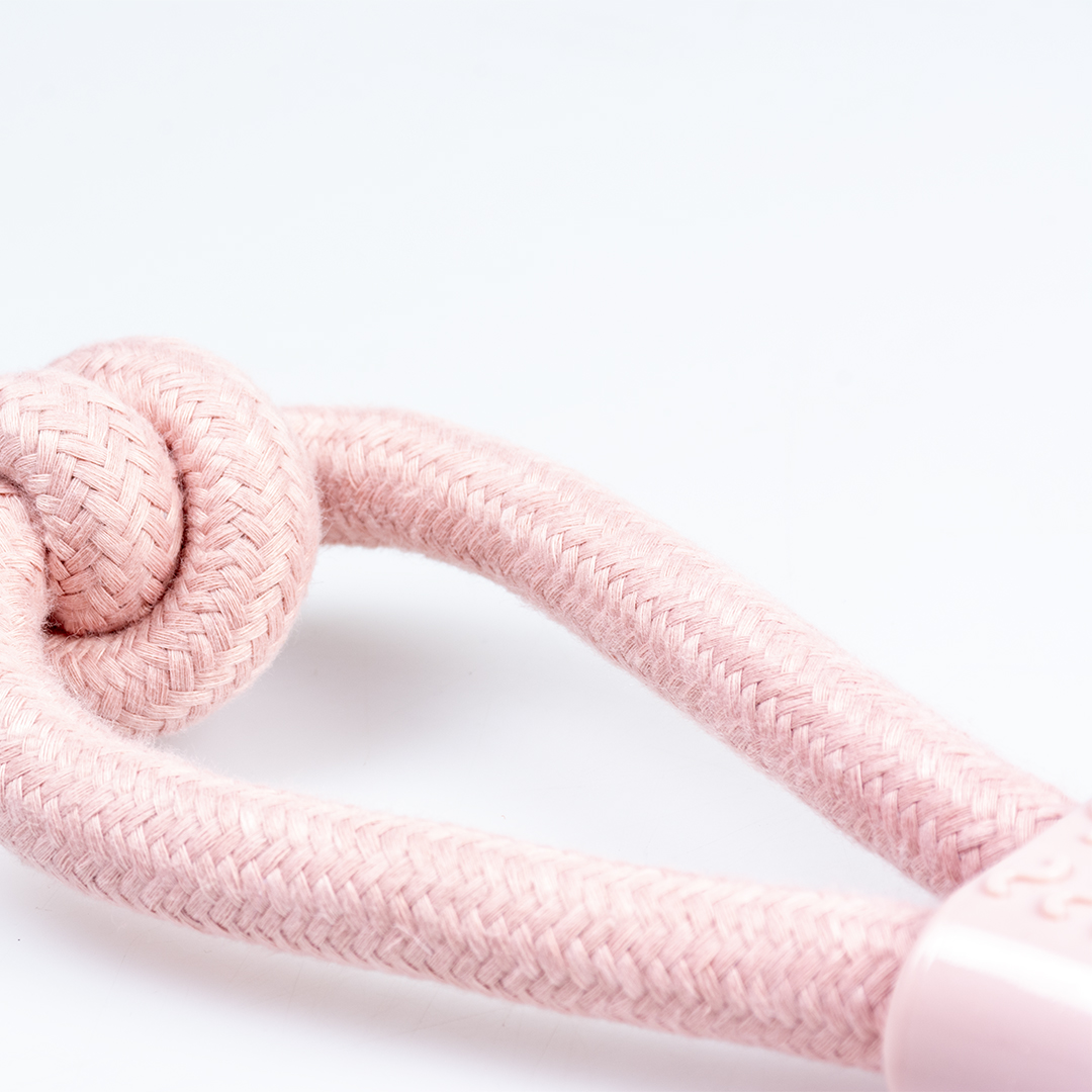 Touw 8-trekring met knopen & rubber roze - Detail 2