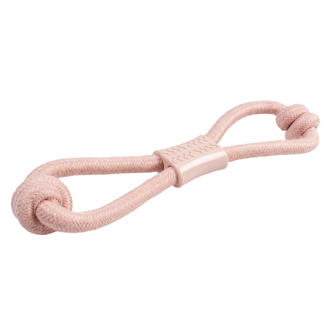 Touw 8-trekring met knopen & rubber roze - Product shot