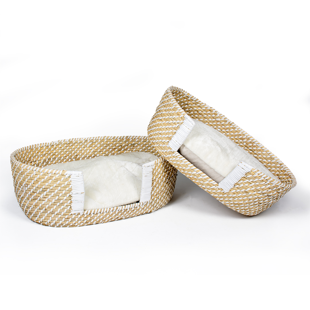 Boho wicker basket step-in & cushion beige/white - Detail 2