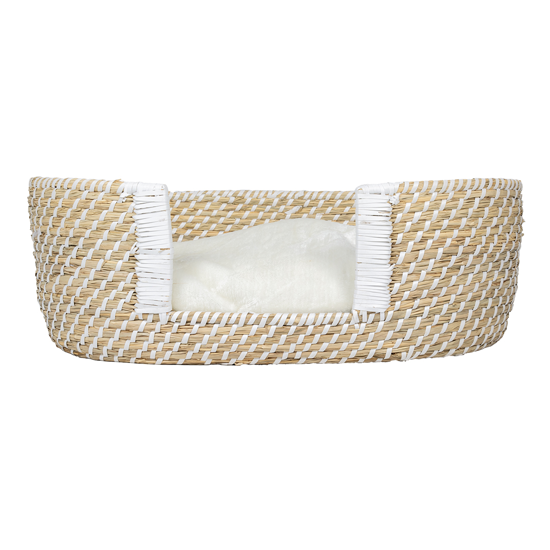 Boho wicker basket step-in & cushion beige/white - Facing