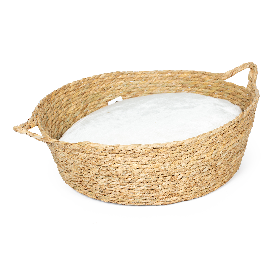 Laguna seagrass cat basket & cushion beige/white - <Product shot>