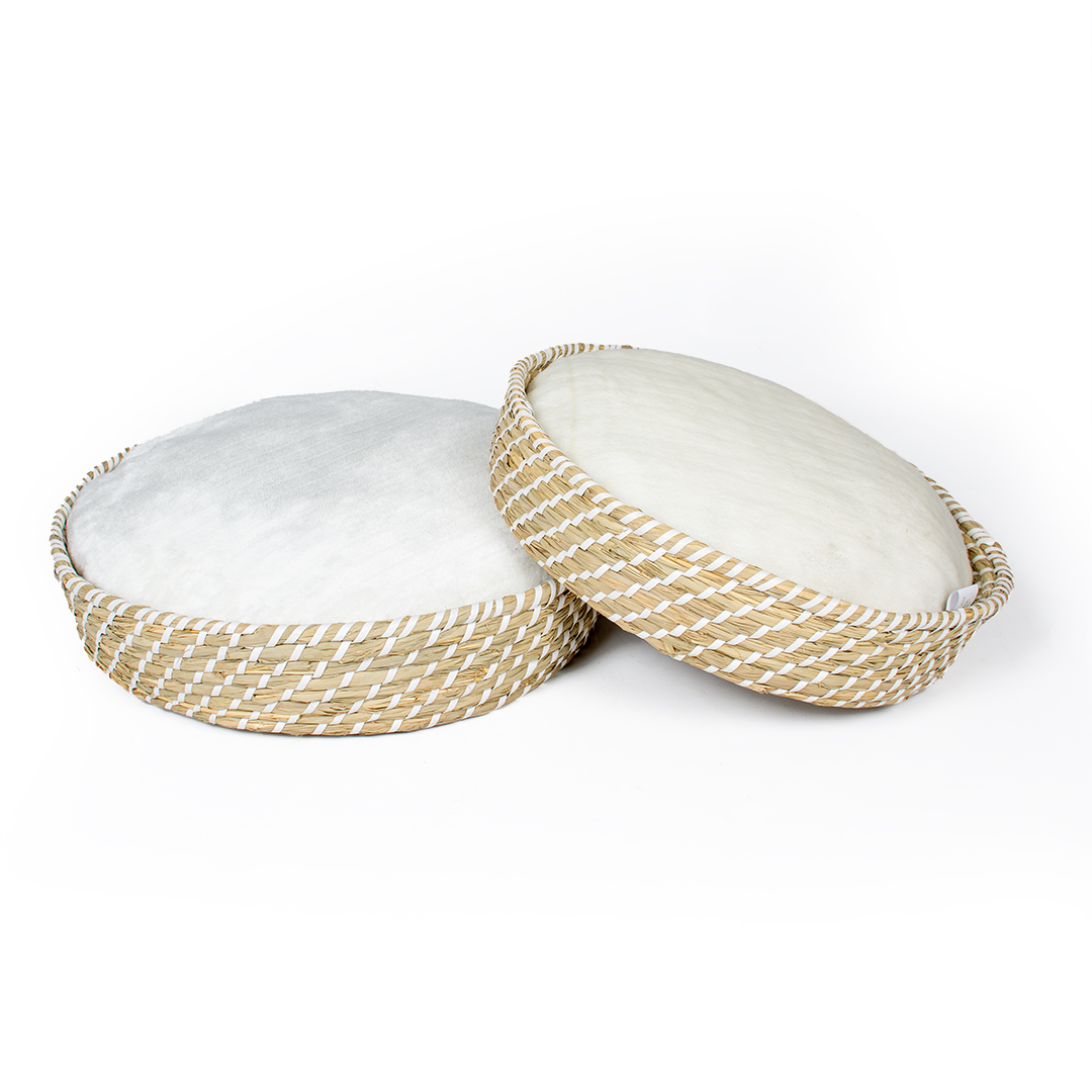 Boho wicker basket round & cushion beige/white - Detail 2