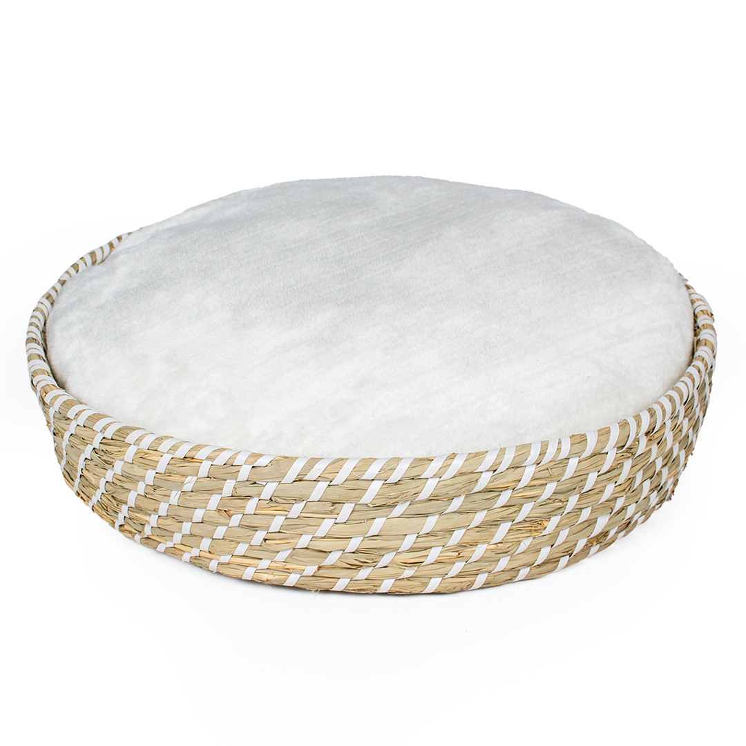 Boho wicker basket round & cushion beige/white - <Product shot>