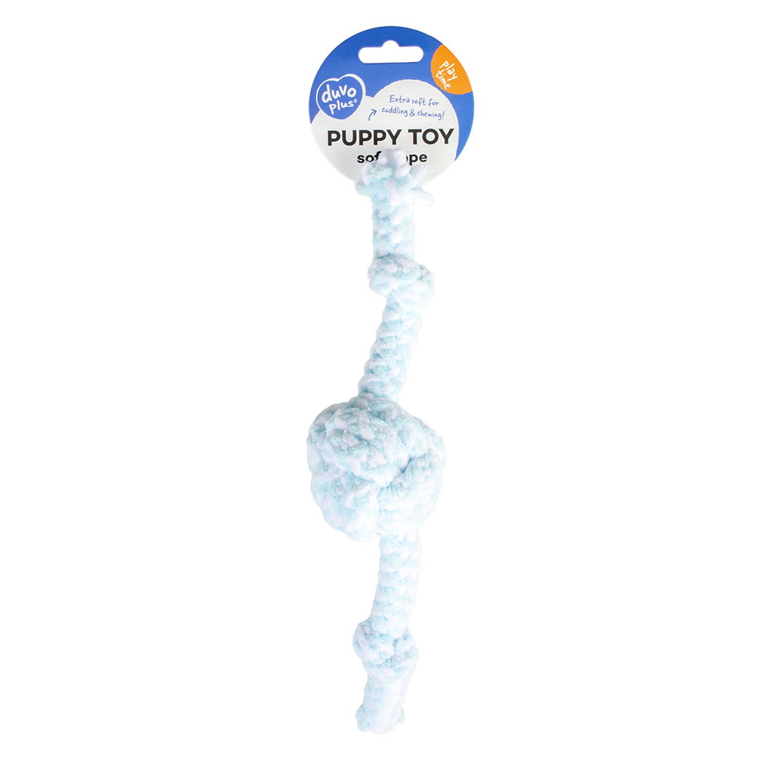 Puppy soft touwbal met 2 knopen blauw/wit - Verpakkingsbeeld