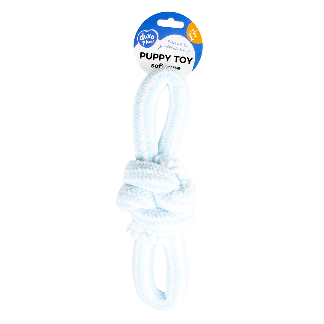 Puppy soft touw met 2 lussen blauw/wit - Facing
