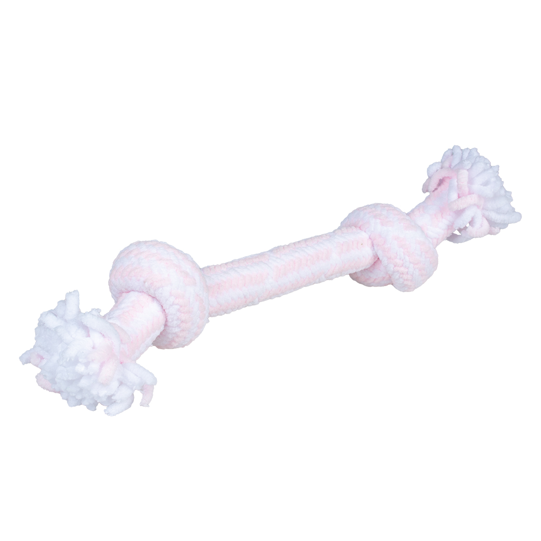 Puppy soft touw met 2 knopen roze/wit - Product shot