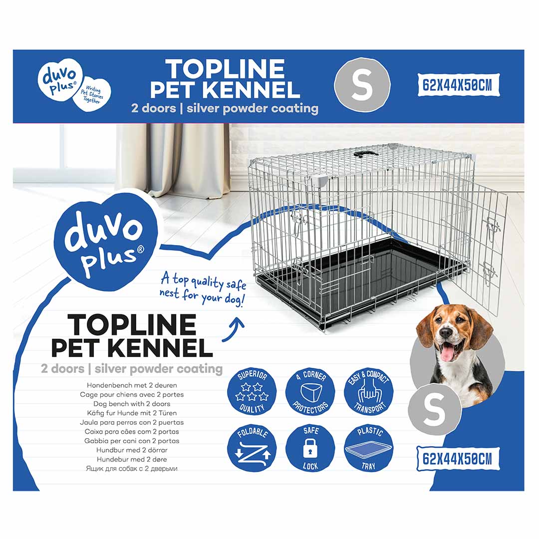 Topline dog crate 2 doors plastic tray light grey - <Product shot>