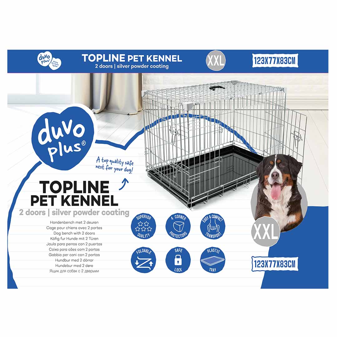 Topline dog crate 2 doors plastic tray light grey - <Product shot>