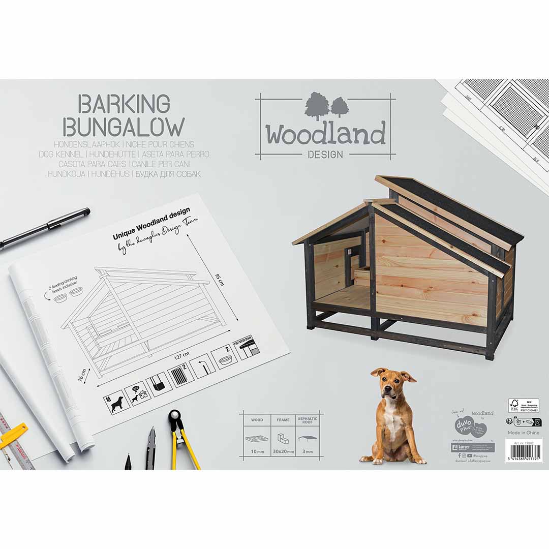 Woodland Design hondenhuis Barking Bungalow Houtkleurig - Verpakkingsbeeld