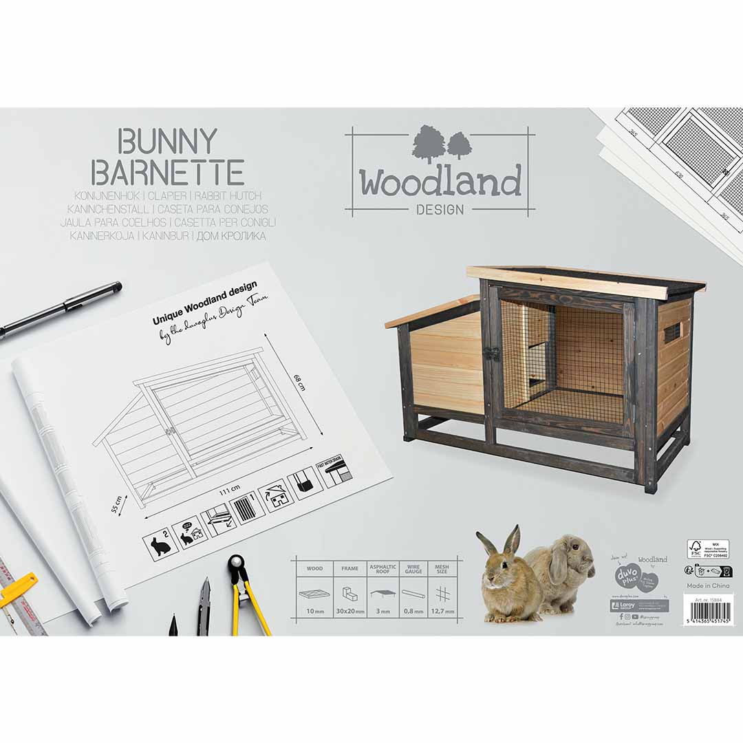 Woodland Design konijnenverblijf Bunny Barnet Houtkleurig - Verpakkingsbeeld