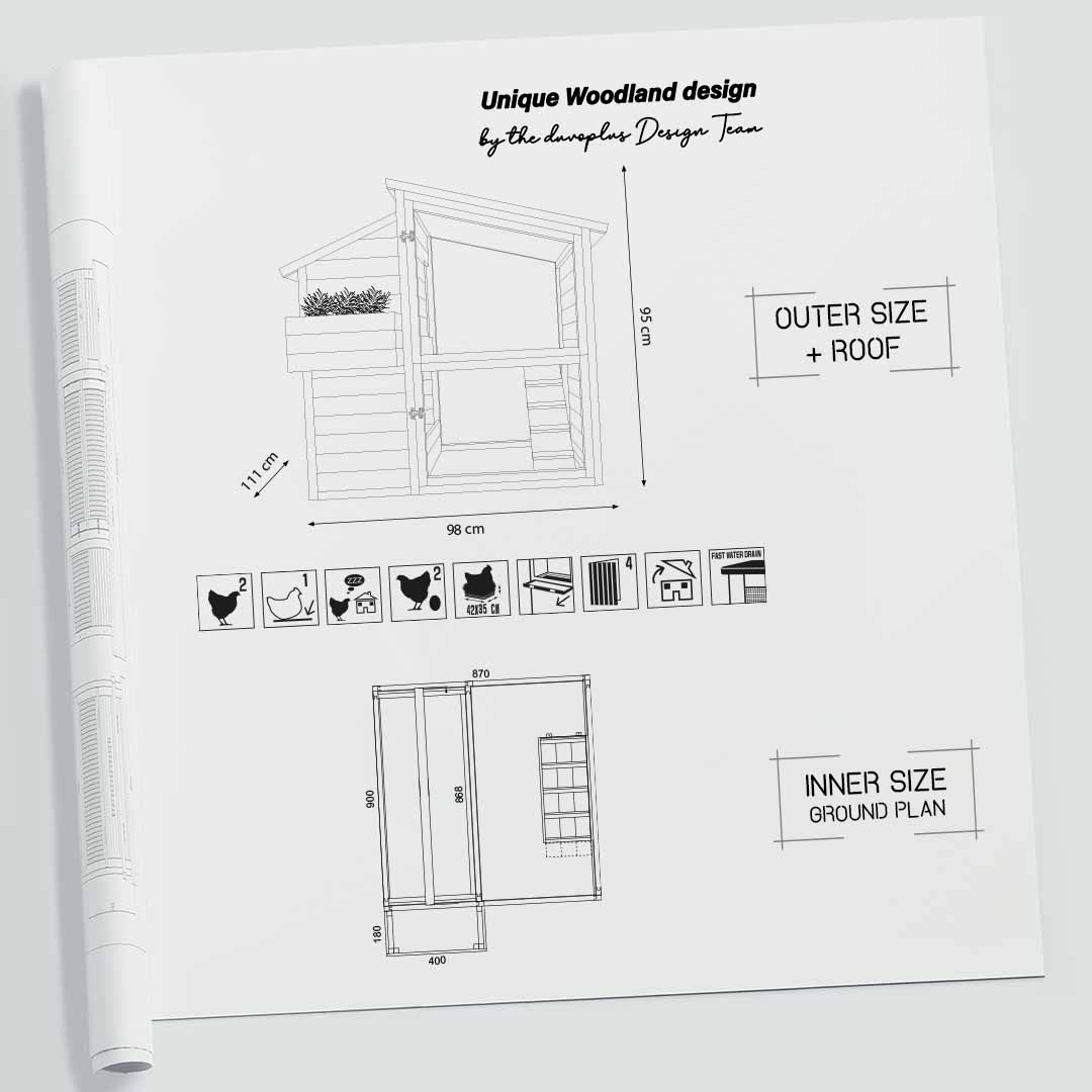 Woodland Hühnerstall Cackleberry Cabin Holzfarbig - Technische tekening