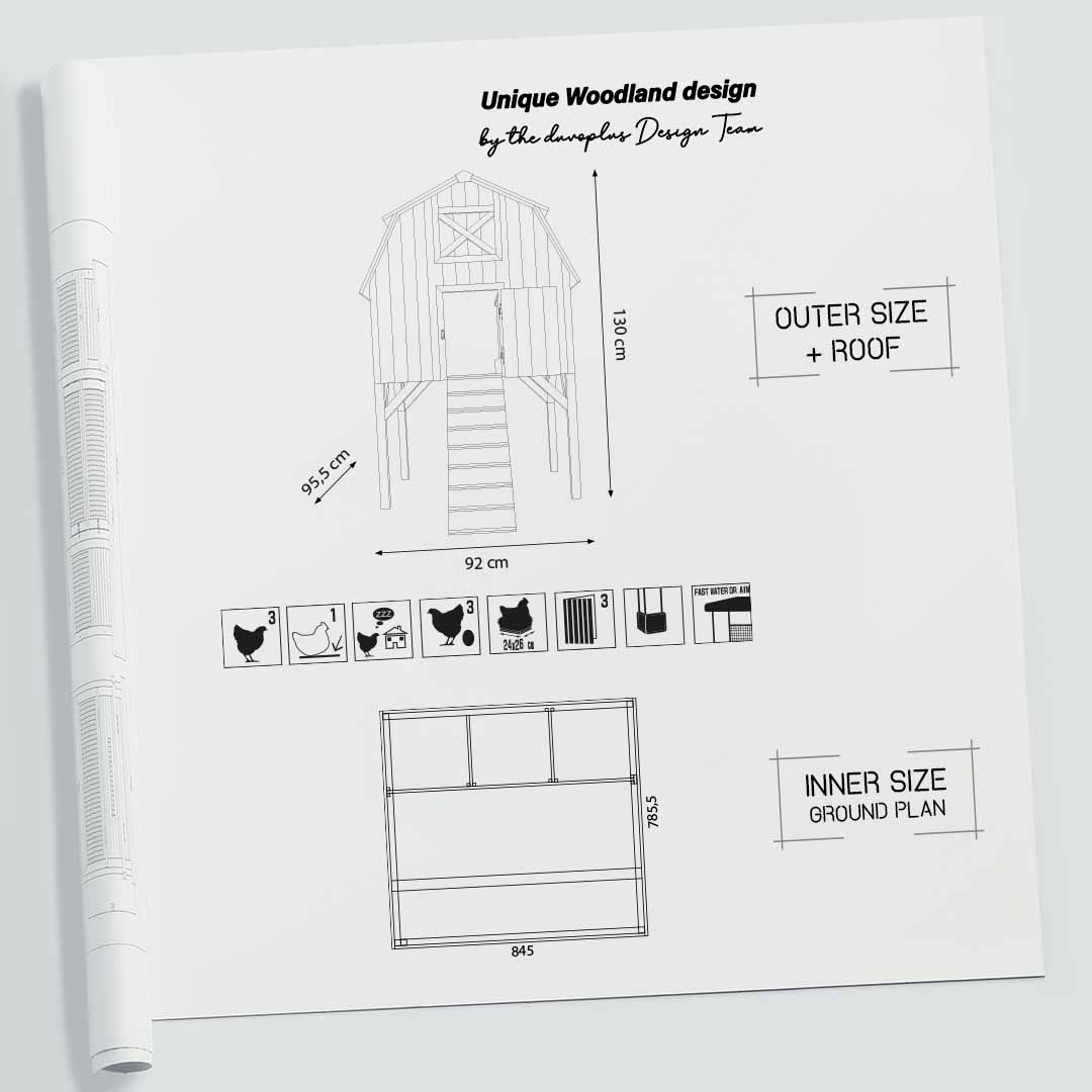 Woodland Design gallinero Red Barn Multicolor - Technische tekening