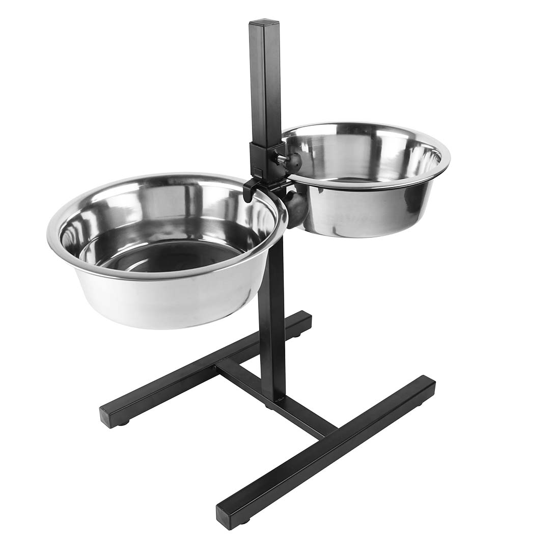 Twin Feeder H-staander + kommen Zilver - <Product shot>
