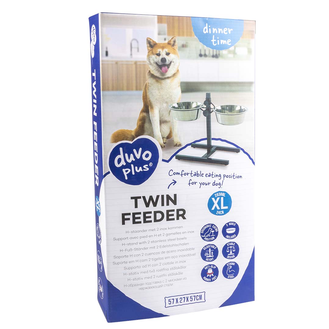 Twin Feeder H-staander + kommen Zilver - Verpakkingsbeeld