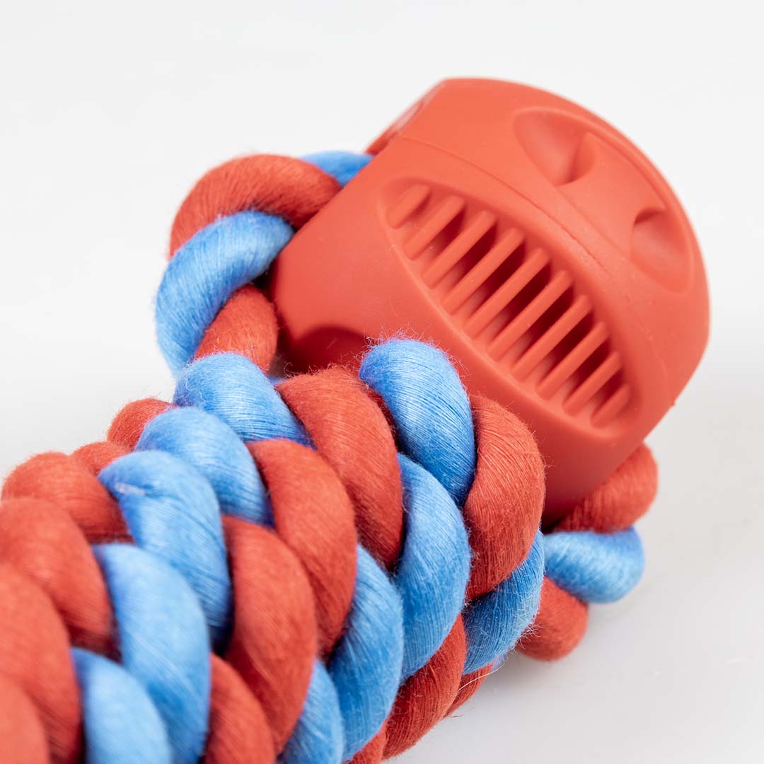 Rubrop haltertouw met 2 ballen Rood - Detail 1