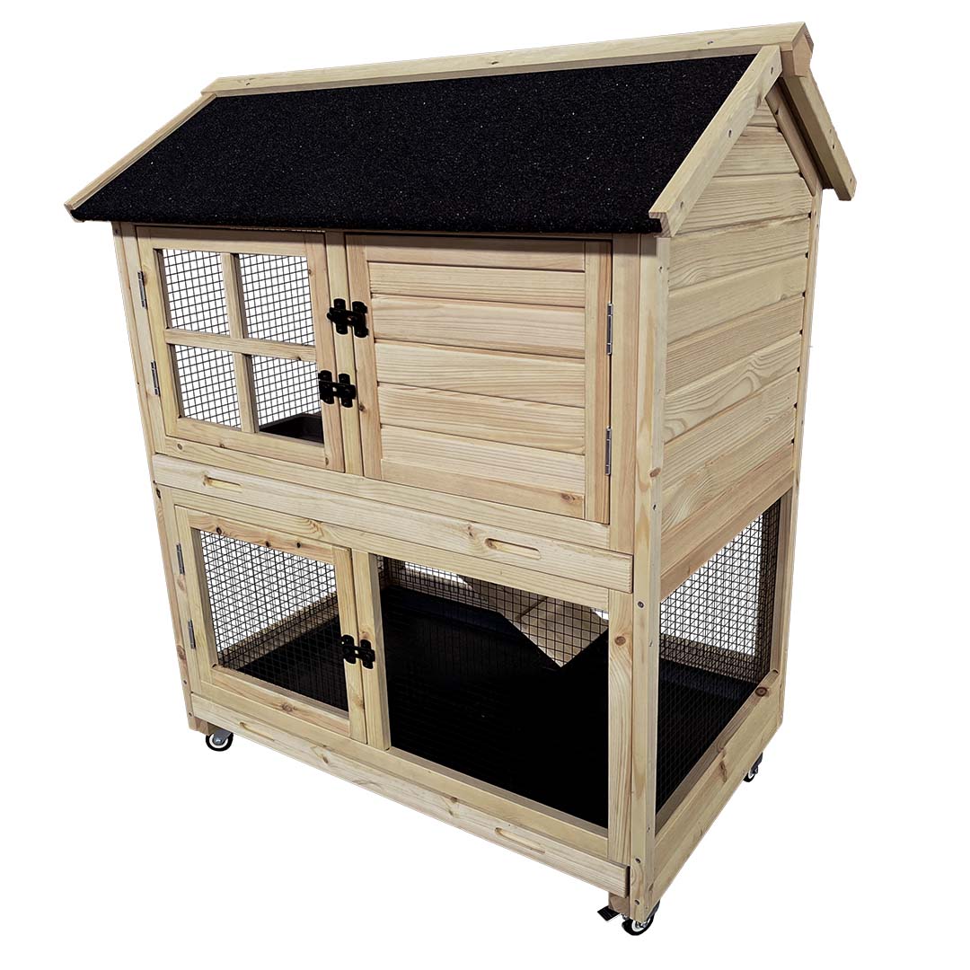 Woodland konijnenhok met wielen Flappy pinus Houtkleurig - Product shot