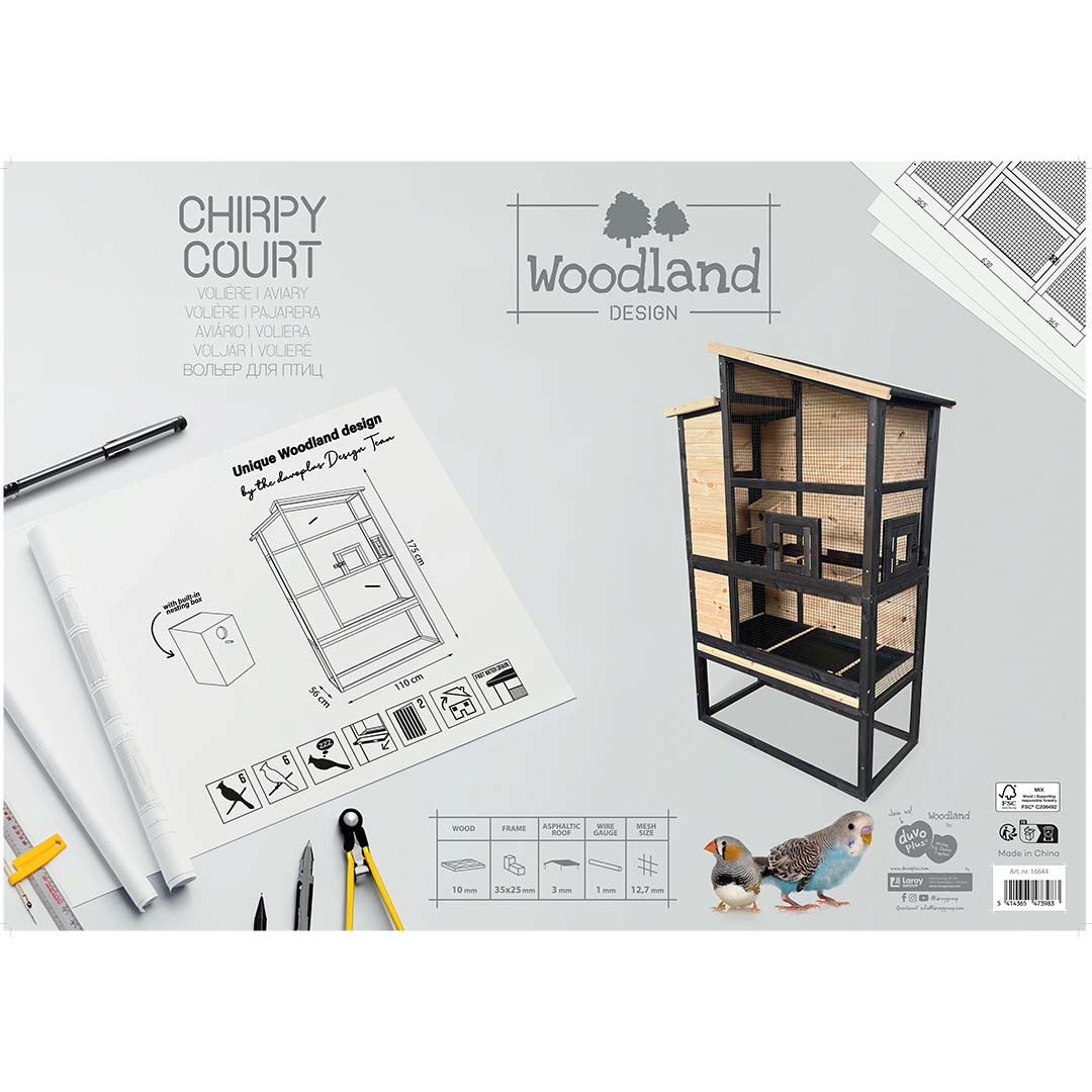 Woodland design volière Chirpy Court Houtkleurig - Verpakkingsbeeld