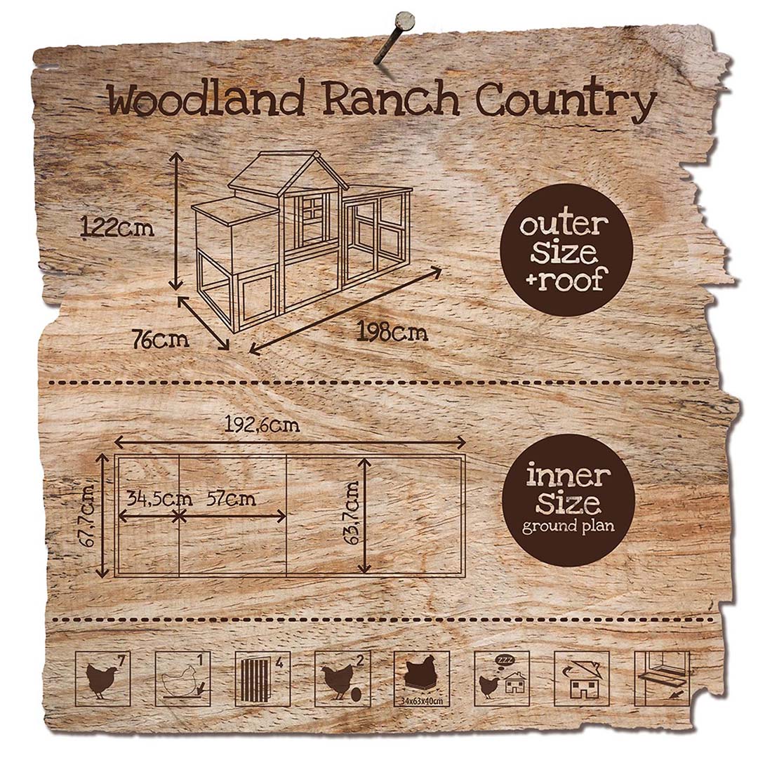 Woodland kippenhok Ranch Country Grijs/beige - Technische tekening