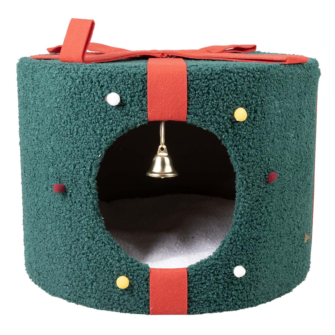 Xmas kattenhuis cadeau Groen/rood - Facing
