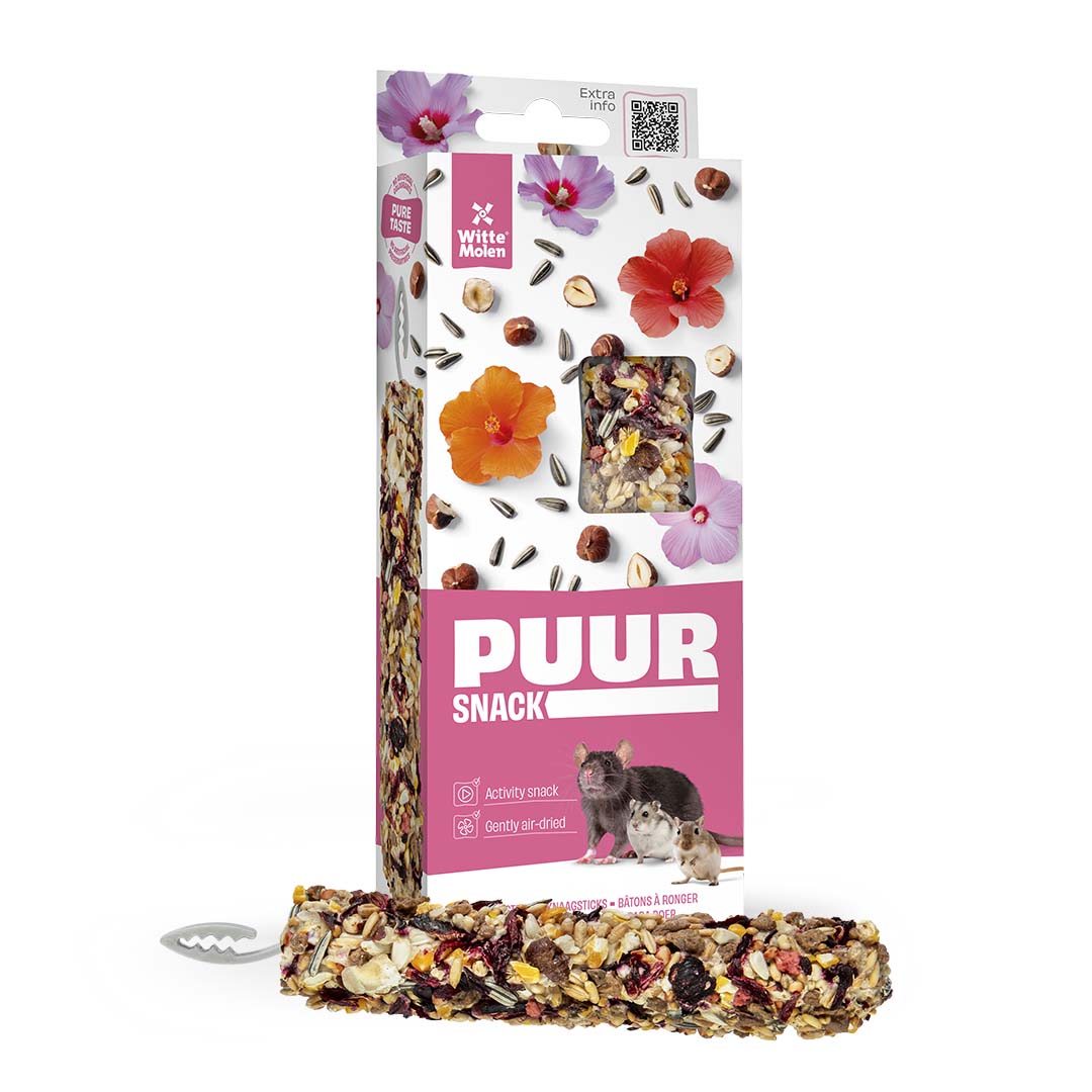 PUUR Knaagsticks hazelnoot & hibiscus - Verpakkingsbeeld